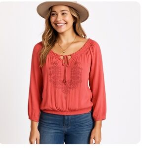 JESSICA SIMPSON Desert Rose Elizabella Peasant Blouse Size Small